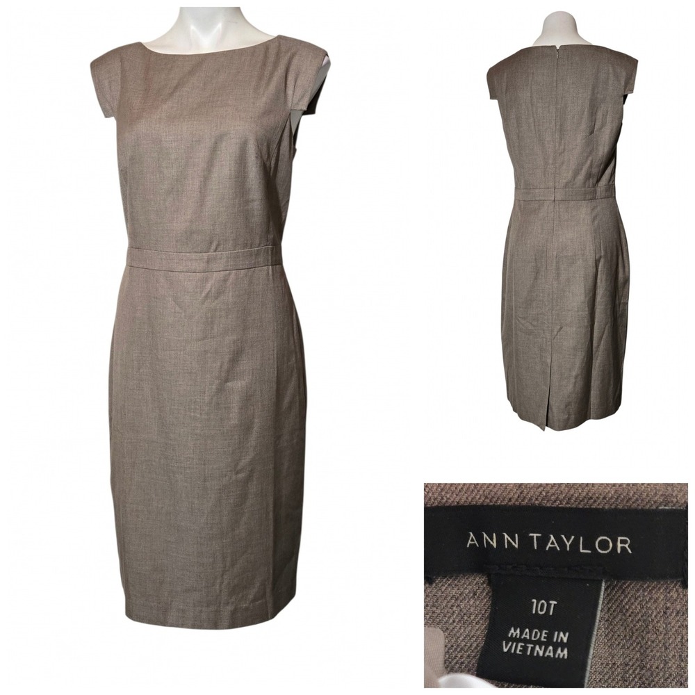 Ann Taylor Taupe Brown Wool Blend Sleeveless Sheath Dress Size 10T Tall